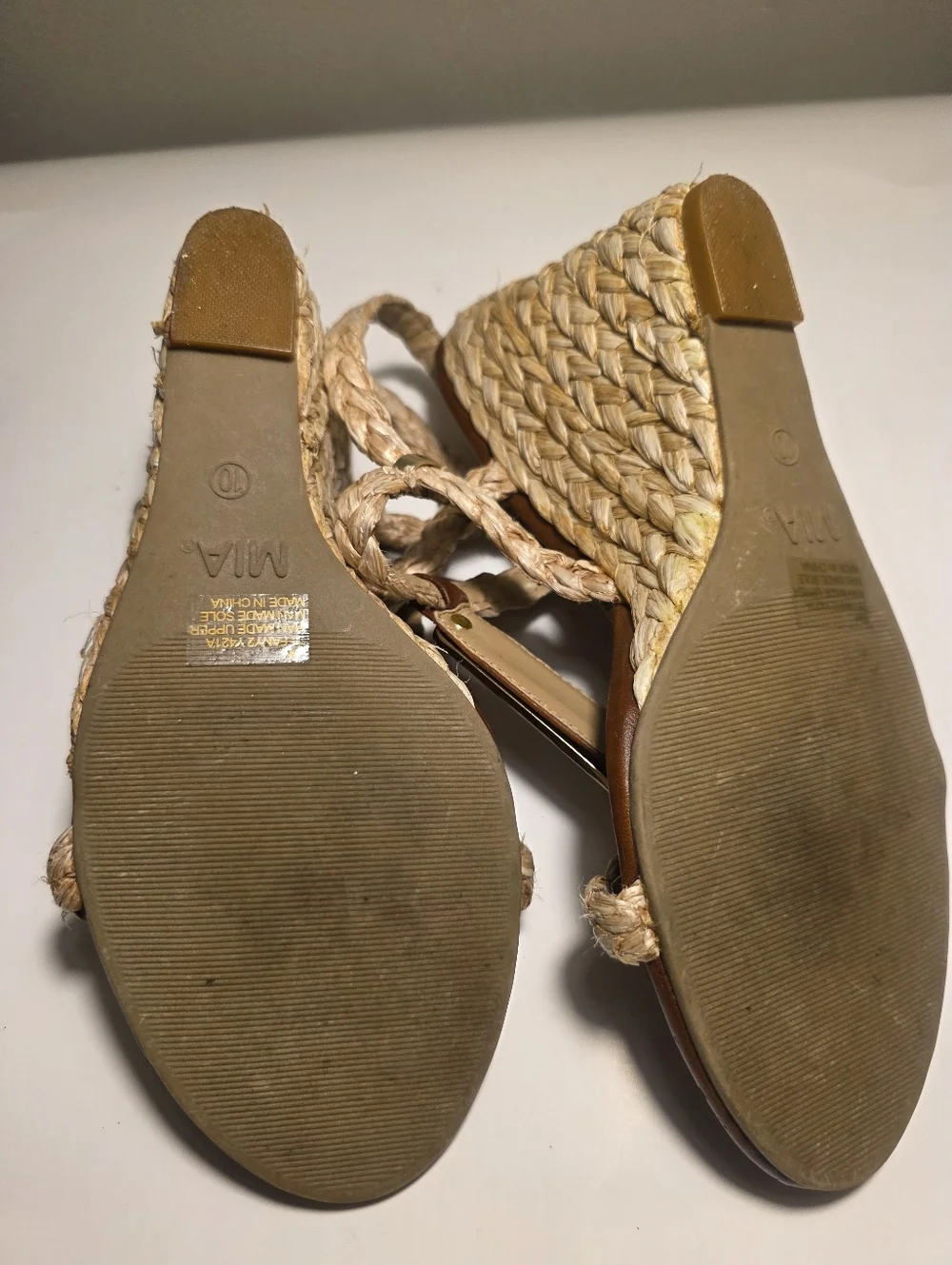 Brown Espadrille Wedge Sandals Gold Accent Ankle Buckle Boho Summer Women 10